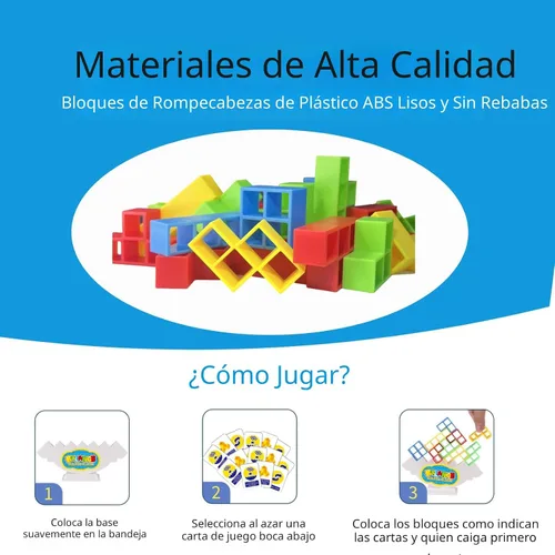 Vista 5 de Juego de torre apilable de 64 piezas con 22 cartas, juego gigante de equilibrio de caída para niños, juegos familiares para niños y adultos, regalos