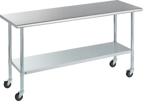 Vista 65 de ROCKPOINT Mesa de acero inoxidable para preparación y trabajo, 14x24 pulgadas; mesa de cocina comercial de metal NSF resistente con estante inferior