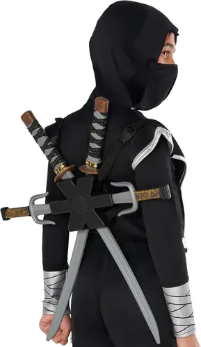 Vista 4 de Morph Disfraz de ninja para niños, disfraz de ninja de Halloween para niños, disfraz de ninja con accesorios