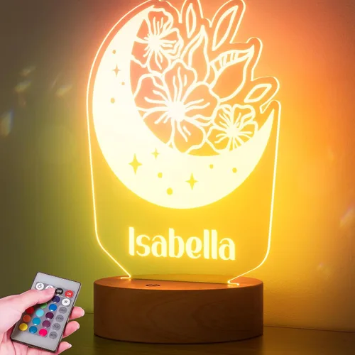 Vista 12 de Luz de noche personalizada con nombre de bebé para niños, niñas, niños, decoración de guardería con estrellas y nubes de acrílico - Incluye control