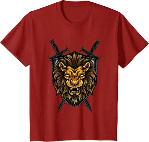 Vista 45 de Camiseta con diseño de caballero medieval renacentista, con diseño de espada de león, Negro, S
