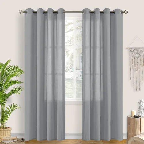 Vista 39 de BGment Cortinas cortas de lino transparente de 40 pulgadas para cafetería, con ojales, filtrado de luz, semitransparentes para ventanas pequeñas