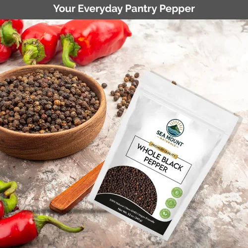 Vista 7 de Sea Mount Naturals Tellicherry - Granos de pimienta negra, 12 onzas (11.99 oz) Pimienta negra entera natural para molinillos Kosher, sin OMG