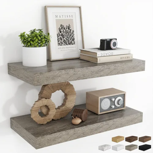 Vista 17 de RICHFOCUS Estantes flotantes de 8 pulgadas para estantes cuadrados de pared para dormitorio, cocina, baño, estante flotante de madera rústica