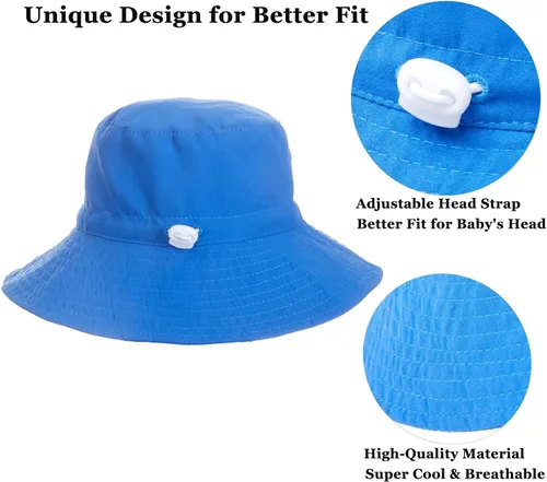 Vista 4 de Sombrero de sol para bebé de verano UPF 50+, sombrero de pescador de ala ancha, sombreros de playa para bebés niños y niñas de 0 a 6 años