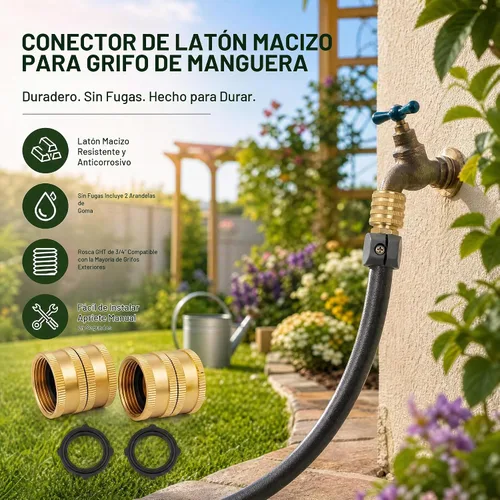 Vista 6 de Hourleey Adaptador de manguera de jardín, conectores de manguera de latón macizo de 3/4 pulgadas, paquete de 2 conectores de manguera con 2