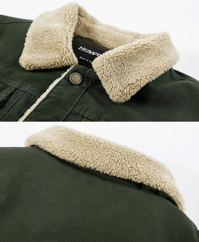 Vista 4 de How'on - Chaqueta estilo militar de algodón con forro para hombre, diseño con cuello y botones, prenda casual para invierno