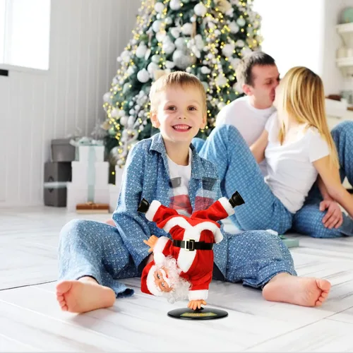 Vista 6 de Gfilay Juguete de peluche de Papá Noel giratorio invertido bailando y cantando, decoraciones navideñas animadas de Papá Noel eléctrico para niños