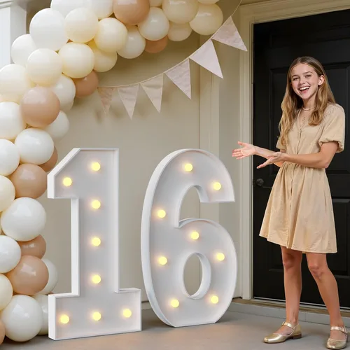 Vista 83 de IMPRSV Letras de mosaico iluminadas de marquesina, 4 pies para globos y fiestas, decoración de kit de arco