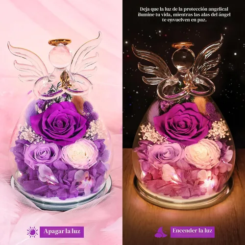 Vista 3 de Regalos para mamá, regalos de cumpleaños para mujeres, rosa preservada para siempre, flor en cristal, figuras de ángel, flores frescas para entrega