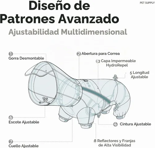 Vista 2 de WOOFO - Chubasquero completo para perros, ligero, cómodo, ajustable y fácil de usar, chaqueta de lluvia para perros con capucha desmontable, tira