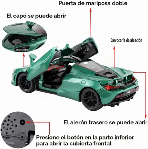 Vista 2 de Aleación coleccionable verde 720s coches de juguete modelo tire hacia atrás