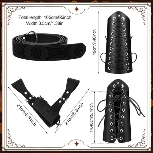 Vista 2 de Sweetude 5 piezas de cinturón medieval renacentista accesorios vikingo cuero cinturón bolsa protector brazo daga cubierta cinturón corcho poción