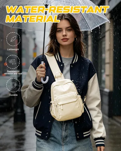 Vista 5 de SEAFEW Small Beige Sling Backpack Travel Hiking Daypack, Crossbody Sling Bag with USB Charging Port for Men Women 3 Layer Pockets One Shoulder Bag