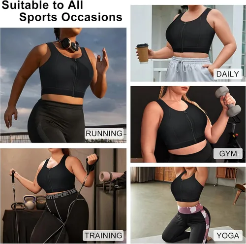 Vista 7 de CtriLady Sujetador deportivo de alto impacto con cierre frontal sin varillas para mujer