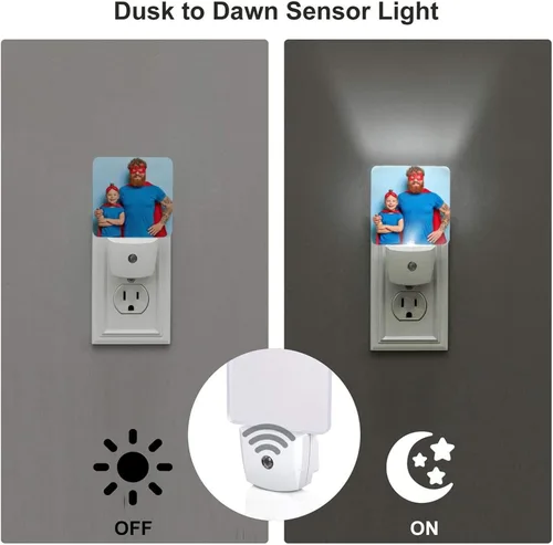Vista 3 de Futterya Luz nocturna LED personalizada enchufable, juego personalizado de 2 lámparas de decoración con sensor automático del atardecer al amanecer