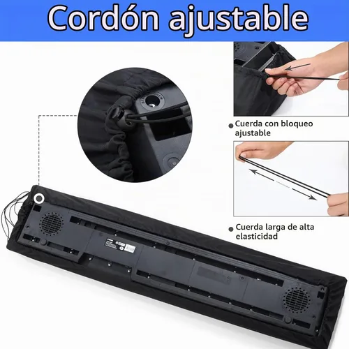 Vista 6 de Cubierta antipolvo para teclado de piano de 61 teclas, a prueba de suciedad, elástica, ajustable, con elástico y bloqueo de cable, accesorios