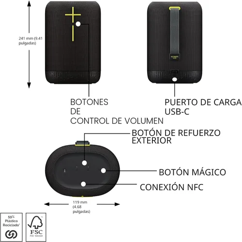 Vista 5 de Ultimate Ears EPICBOOM, altavoz Bluetooth portátil impermeable, graves grandes, sonido de 360 grados, altavoces inalámbricos, IP67, batería de 17
