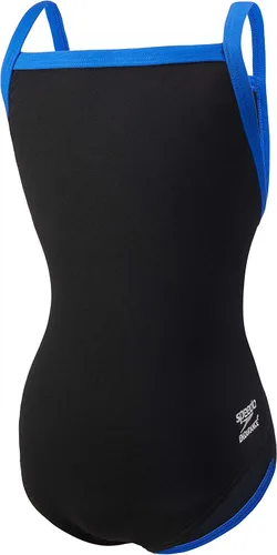 Vista 11 de Speedo Traje de baño de una pieza para niñas Endurance+ Flyback - colores de equipo sólidos para jóvenes Negro/Negro