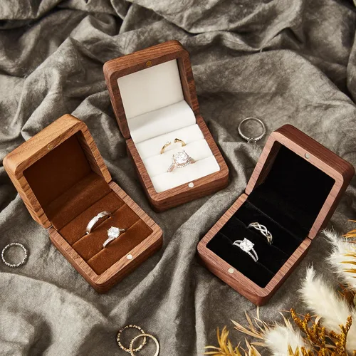 Vista 2 de Roycraft Caja para anillos con 2 ranuras, forro blanco para propuesta, boda, ceremonia, día de compromiso