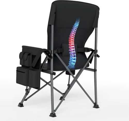 Vista 9 de TIMBER RIDGE Silla de campamento de aluminio de gran tamaño con soporte lumbar de hasta 500 libras, silla plegable de respaldo alto resistente