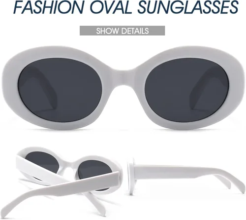 Vista 5 de PORADAY Lentes de sol ovalados modernos y gruesos para mujer, lentes de sol retro estrechos y gruesos, tonos degradados, redondos