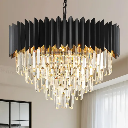 Vista 19 de Candelabro de cristal negro de 20 pulgadas con luces colgantes