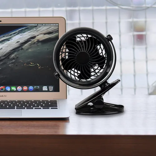 Vista 8 de Gazeled Ventilador de clip a batería, rotación de 360°, con 8 pilas AA gratis, ventilador silencioso USB o a batería, ventilador de clip portátil