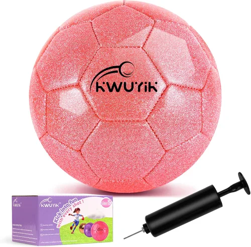 Vista 10 de Balón de fútbol de talla 3, 4, 5, con purpurina rosa, dorado, morado, con bomba, pelota de fútbol juvenil para niños pequeños, balón de fútbol