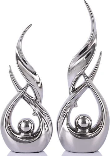 Vista 9 de 2 estatuas de cerámica de oro azul para decoración del hogar, esculturas modernas de arte abstracto, elegantes objetos decorativos de mesa