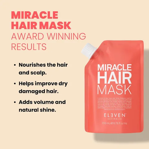 Vista 2 de ELEVEN AUSTRALIA Miracle Hair Mask for Dry Damaged Hair - Tratamiento acondicionador profundo para hombres y mujeres, restaura la humedad y ayuda a