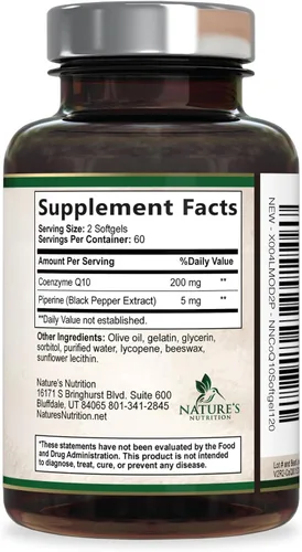 Vista 9 de Cápsulas blandas CoQ10 - Coenzima Q10 200 mg por porción - Suplemento de coenzima Q10 extra fuerte - Piperina para una absorción mejorada