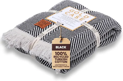 Vista 33 de Gold Case - Manta para sofá, mantas y mantas 100% algodón turco reciclado, mantas suaves Buffalo para sala de estar, manta tejida decorativa Boho