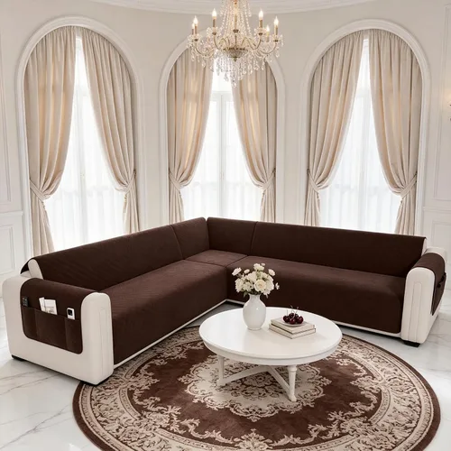 Vista 20 de Fundas de sofá seccionales impermeables en forma de L para sofá seccional Velvet, Soft, Thick, Non Slip Straps, Washable, L Shape, Corner Sofa