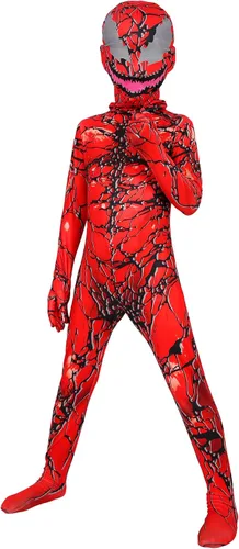 Vista 4 de Disfraz de superhéroe para niños, traje de tela de licra roja con máscara para Halloween