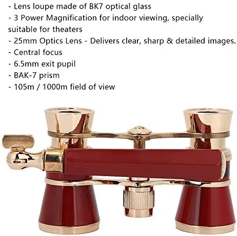 Vista 4 de Opera - Prismáticos para gafas, telescopio de teatro de 3 x 25 pulgadas con mango plegable, mini binocular compacto ligero para conciertos, teatro