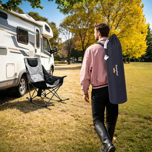 Vista 6 de SUNNYFEEL Silla mecedora con calefacción de gran tamaño, silla de patio totalmente acolchada con bolsillo lateral, sillón reclinable portátil