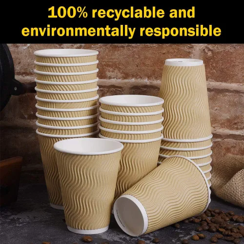 Vista 5 de SPRINGPACK Tazas de café de papel desechables con tapas, paquete de 100 tazas de café con aislamiento de pared ondulada de 12 onzas para bebidas