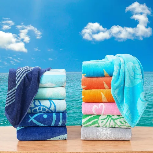 Vista 6 de Great Bay Home Toallas de playa 100% algodón, paquete de 4 toallas de piscina de 30 x 60 pulgadas, toallas absorbentes y de secado rápido