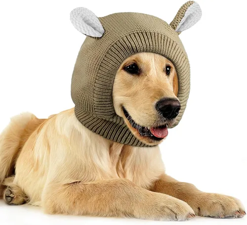 Vista 13 de Orejeras silenciosas para perros, cuello de 14.96 pulgadas, protectores auditivos para perros, protección contra ruido, gorro de punto envolvente