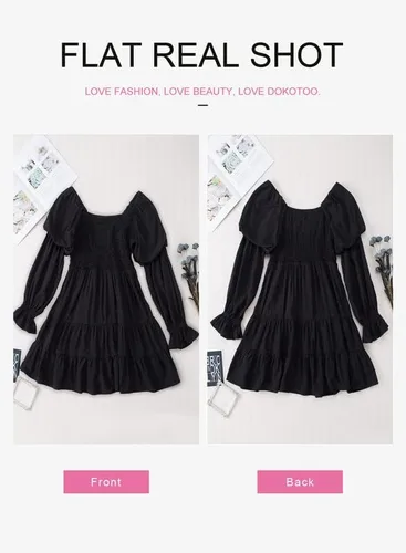 Vista 3 de Dokotoo Vestidos de primavera y verano 2025 para mujer, elegantes, con hombros descubiertos, cuello en V, manga larga, con volantes, mini vestidos