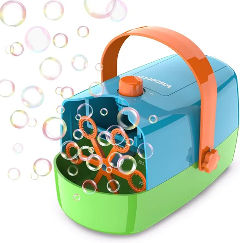 Vista 8 de Wisdomlit Máquina de burbujas, máquina de burbujas 3 en 1, soplador de burbujas con 3 ruedas de burbujas, hace pequeña mediana burbujas grandes