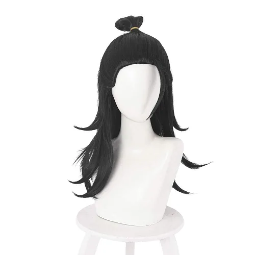 Vista 6 de XiongXiongLe Peluca de anime para cosplay, Jujutsu Kaisen Geto Suguru, pelo negro, pelucas de repuesto para niñas, niños, fiesta, Halloween, Navidad