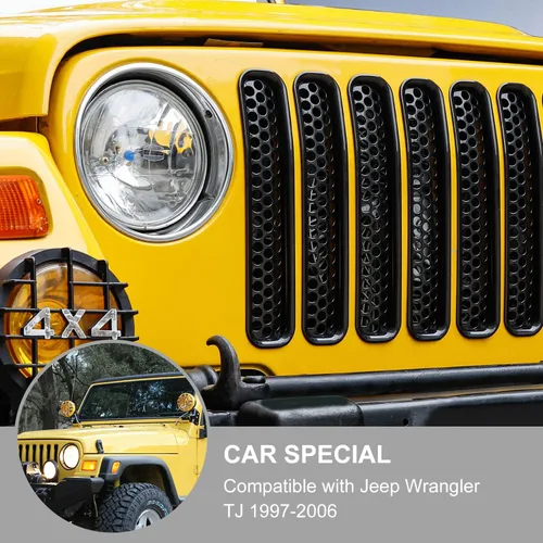Vista 5 de JeCar para Jeep TJ Grill Inserts, Insertos de rejilla de malla para Jeep Wrangler TJ 1997-2006 (negro)