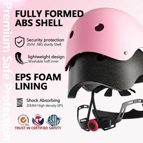 Vista 3 de Juego de casco de bicicleta para niños, certificado CPSC con rodilleras, coderas, muñequeras, casco negro ajustable para niñas de 2-3-5-8 años
