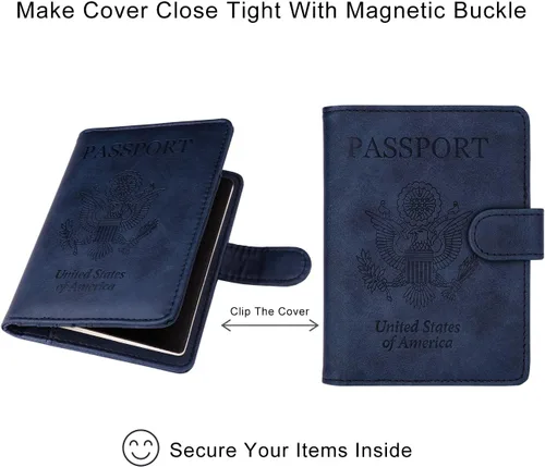 Vista 5 de WALNEW Funda para pasaporte funda para pasaporte tarjeta cartera E-azul marino Estilo E