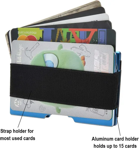 Vista 3 de Cartera minimalista pequeña tarjetero delgado bolsillo frontal cartera RFID bloqueo clip dinero mujeres hombres, Y_Bandera azul, Minimalista