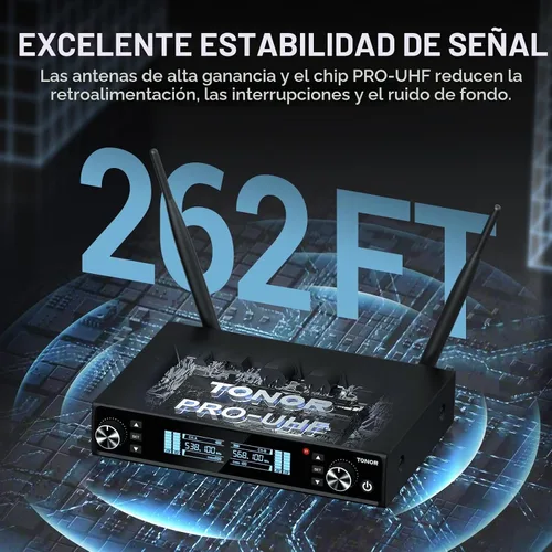 Vista 3 de TONOR Sistema de Micrófono Inalámbrico, Escaneo Automático y Emparejamiento UHF Micrófono de Karaoke Recargable, 2x100 Micrófono Inalámbrico