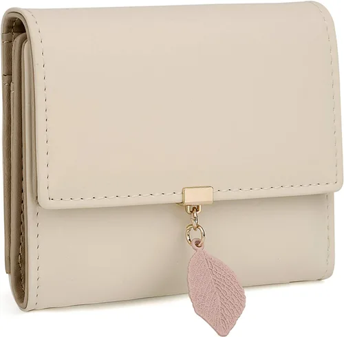 Vista 66 de UTO - Cartera pequeña RFID de piel sintética con dije de hoja, cierre de cremallera y tarjetero.