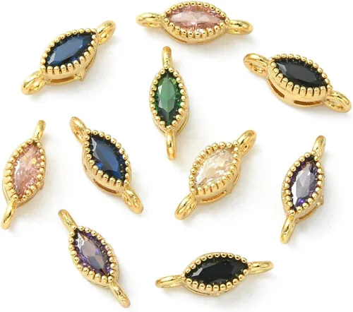 Vista 33 de Ipotkitt - 20 piezas de dijes de cobre con circonita cúbica micropavé en forma de flor con anillo de salto, dijes con forma de planta y flor